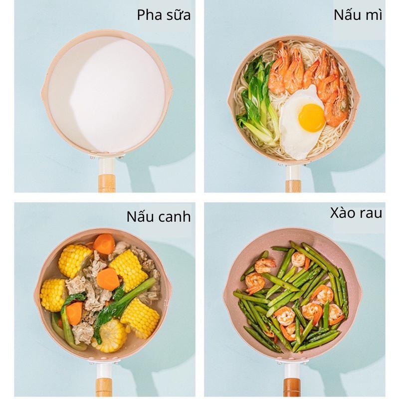 Chảo Sâu Lòng Chống Dính 18cm Chiên Xào Nấu, Quánh Sâu Lòng Tay Cầm Gỗ Tiện Lợi 1