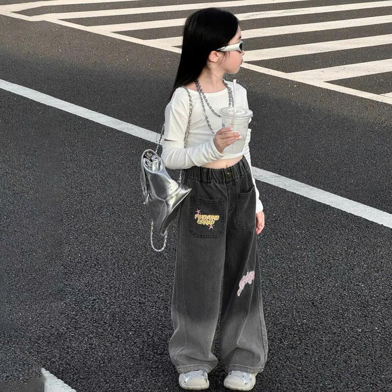 Quần Jean Suông Dài Siêu Ngầu Phong Cách Cá Tính Cho Bé Gái 16-35kg 3