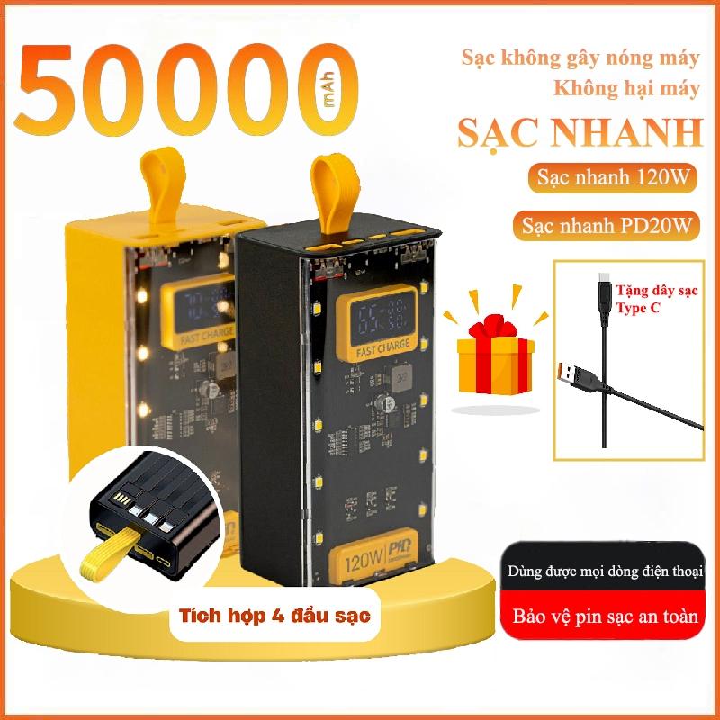 Sạc dự phòng 50000mAh VN06 120W sạc nhanh PD20W tích hợp cổng sạc tiện lợi có đèn led - Đen Titan pin dự