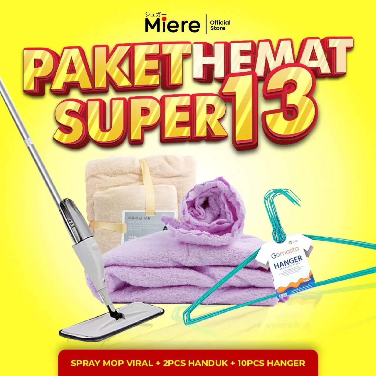 Miere Home - Paket Cleaning Combo 3in1 Spray Mop + Handuk Mandi + Gantungan Hanger Super Hemat