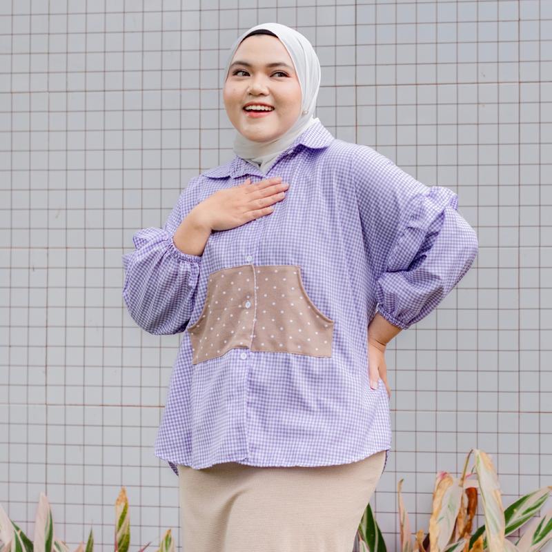 Siselyo Aniisa Pocket Square Tops – Atasan Wanita Big Size – Kemeja Lengan Panjang Jumbo Wanita kemeja  viral 2