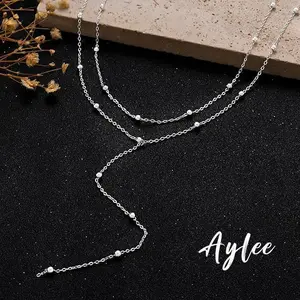 【Aylee】Kalung klavikula manik-manik bulat emas untuk siswi kalung panjang perak B350