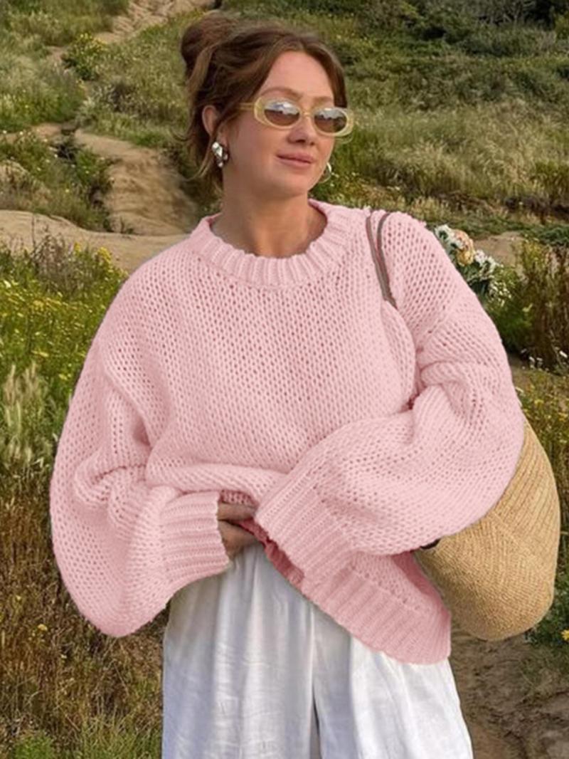 Product Introduction of Women's Solid Color Drop Shoulder Sweater, Casual Long Sleeve Round Neck Jumper for Fall & Winter, Fashion Ladies' Knitwear for Daily Wear, Oversized Jumper 10