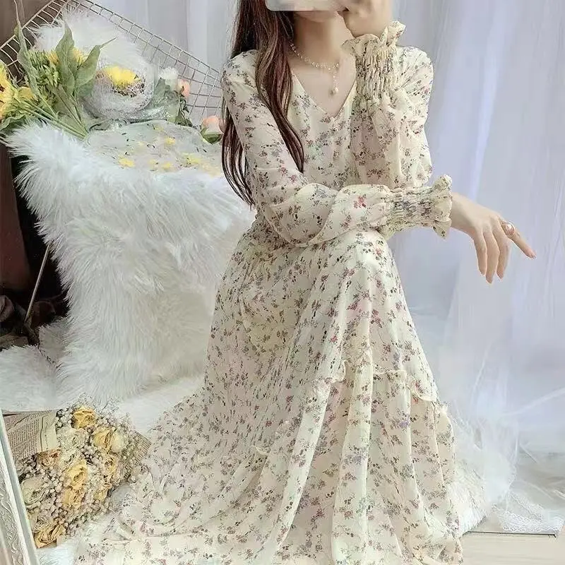 Long Sleeve Maxi Midi Dress 3 Warna - Dress Casual Kasual / Summer Dress / Dress Pantai Beach Dress / Dress Kondangan / Gaun Pesta / Daisy Floral Dress Bunga Motif Panjang Pink Wanita