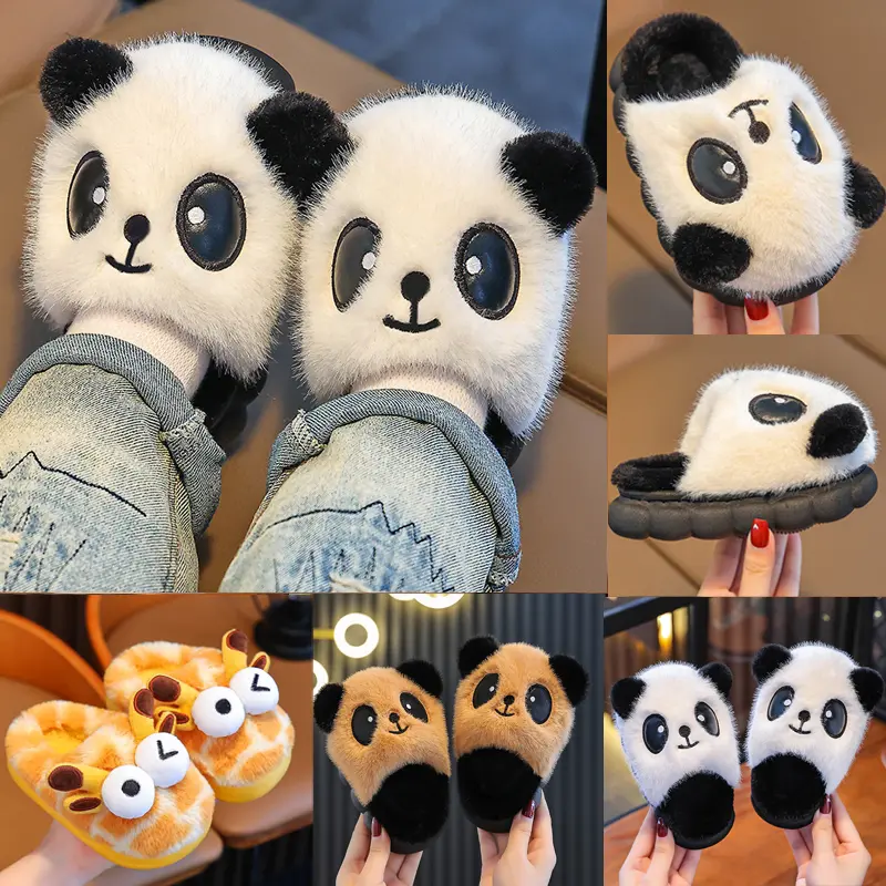 Slippers For Kids Cartoon Panda Soft Sole Slippers Indoor Non-Slip Warm children Outdoor Unisex Boys shoes Girls Winter Autumn Holiday Gifts