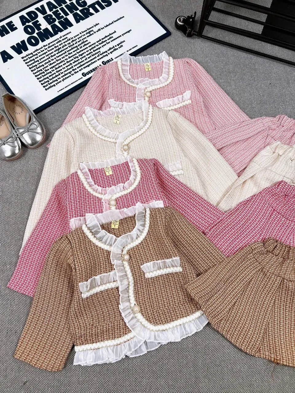(7-21 kg) Set áo khoác dạ bé gái sang chảnh, áo khoác thu đông và chân váy  n sét váy tuổi 13 áo dạ cho bé gái Sandal cả  bộ đi học cả  bộ áo  khoác Dép Sandal Ren dạ  tweed sét  váy sét  dạ