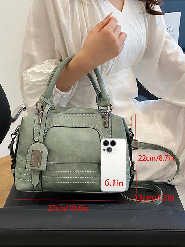 Women's Solid Color Oil Wax Boston Bag, Fashionable PU Leather Crossbody Bag for Daily Used, Casual Trendy Versatile High-quality Daily Commuting Bag 8