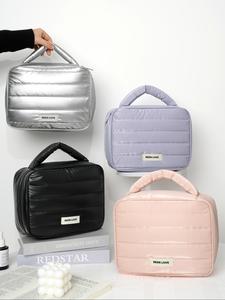 Bolsa de cosméticos de espuma Y2K brillante minimalista, asa de bolsa de maquillaje desmontable de gran capacidad con , bolsa de aseo multifuncional a prueba de golpes y organizador de viaje