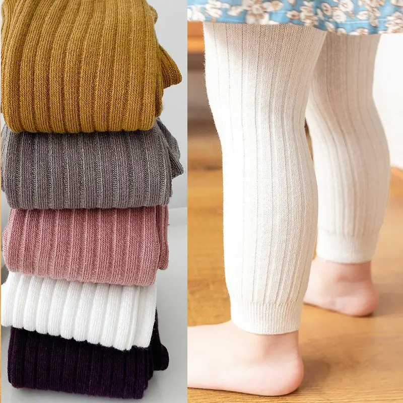 Children's pantyhose Korean vertical strip girls' nine-point pants Spring and autumn double stitch baby tights