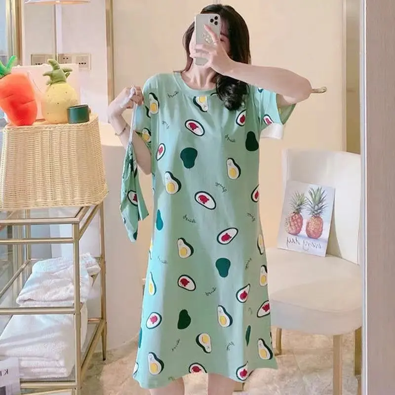 hs.Cotton spandex Pajama Dress Night Dress Plus Size Sleepwear Homewear for Women Lounge Dress