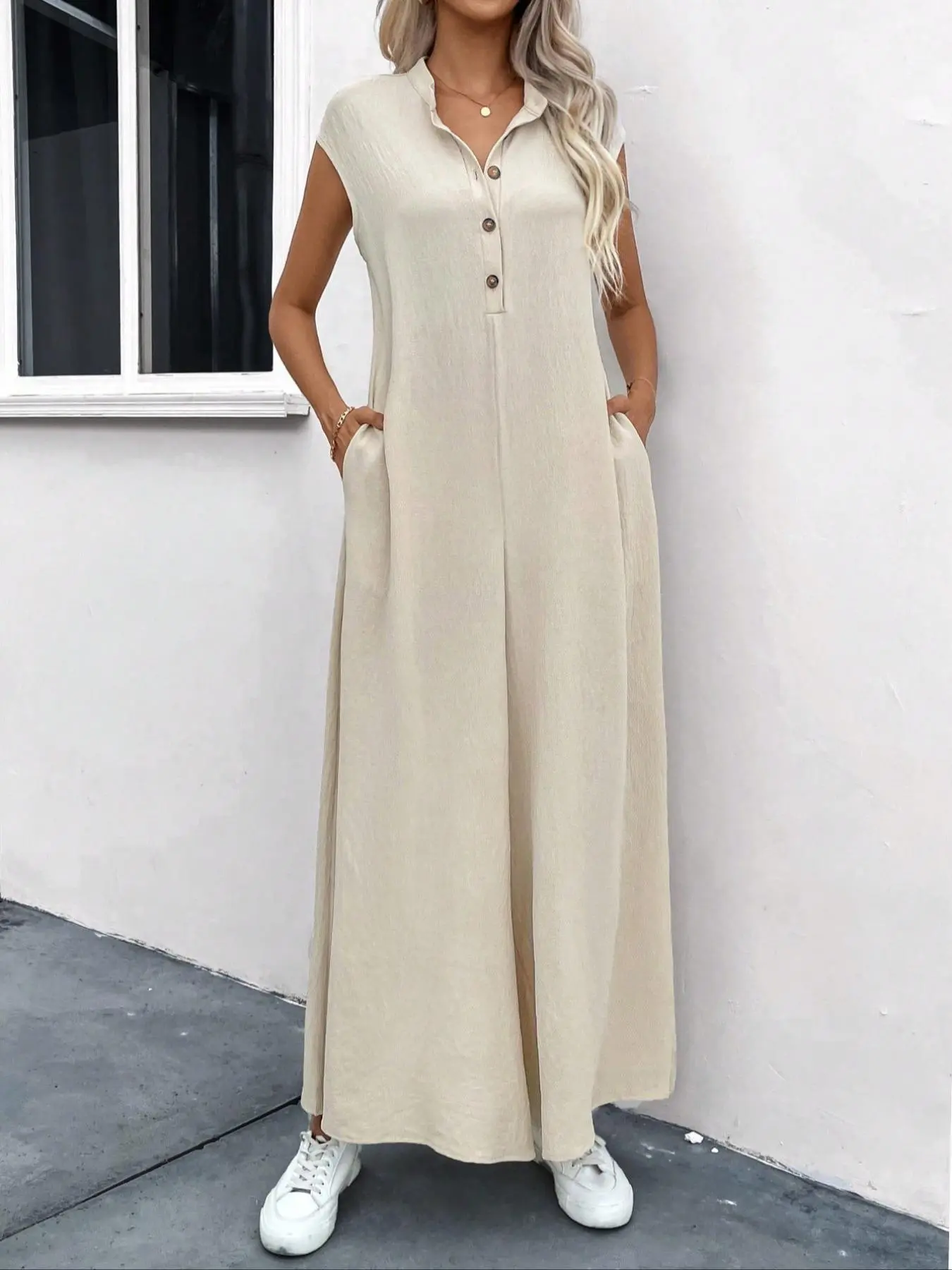 Women's Solid Color Jumpsuit, Casual Fashionable Jumpsuit for Summer, Women's Jumpsuit for Daily Wear