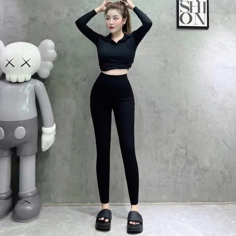 Quần Legging nữ HÀNG ĐẸP lưng cao ken bụng vải Umi Hàn dày mịn loại 1 xịn co giãn tốt thiết kế có túi thun gân nâng hông tôn vòng V3 Women 1