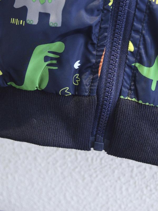 Toddler Boy's Cartoon Dinosaur Print Zip Up Jacket, Casual All Over Print Drop Shoulder Mock Neck Jacket for Fall & Winter, Little Boys Outerwear for Daily Wear, Kid's Coat for School Wear, Balkan School Outfits 3