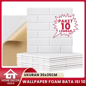 Home Decor - Wallpaper Isi 10 PCS!!! Wallpaper Dinding 3D Foam Mini Motif Batu Bata 30cm X 35cm Tebal 3mm kertas stiker