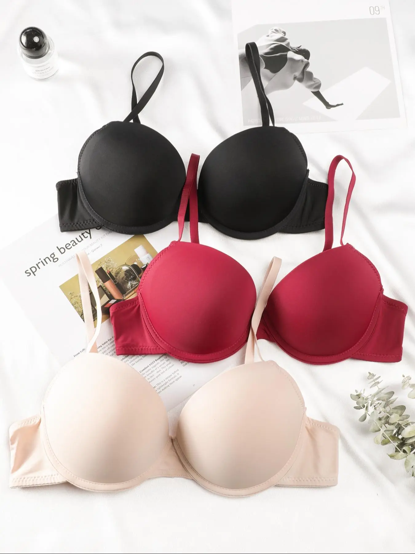 Women's Solid Color Bra, Casual Comfortable Breathable Adjustable Straps Push Up Bra, Lingerie for All Seasons