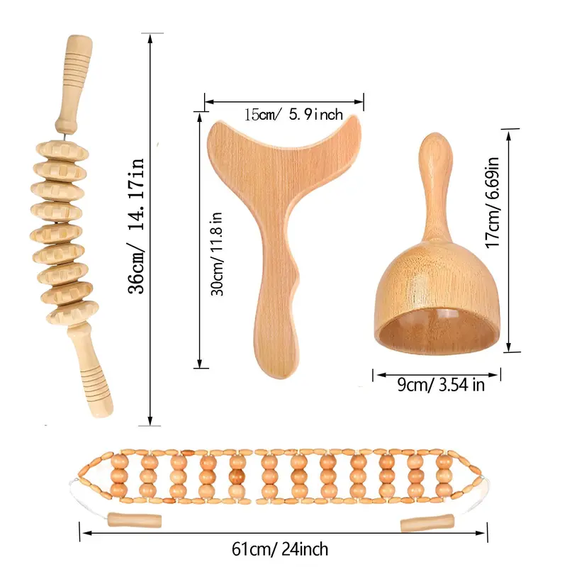 4-in-1 Wooden Massage Tool Set, 4 Counts/set Manual Massage Tool for Muscle, Body Sculpting Tools for Home & Spa 1