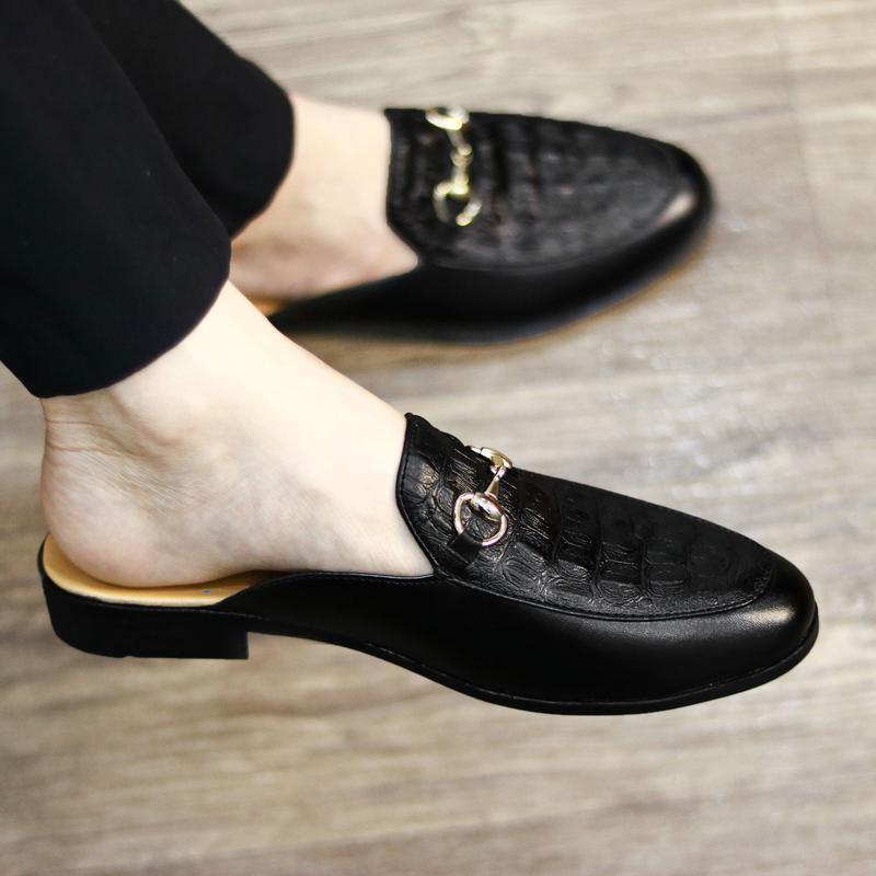Giày Sục Da Nam FREESHIP L195 - Giày Da Nam Hở Gót Dập Vân Cá Sấu - Sục Nam Có Đai tạo điểm nhấn phong cách hàng Việt Nam