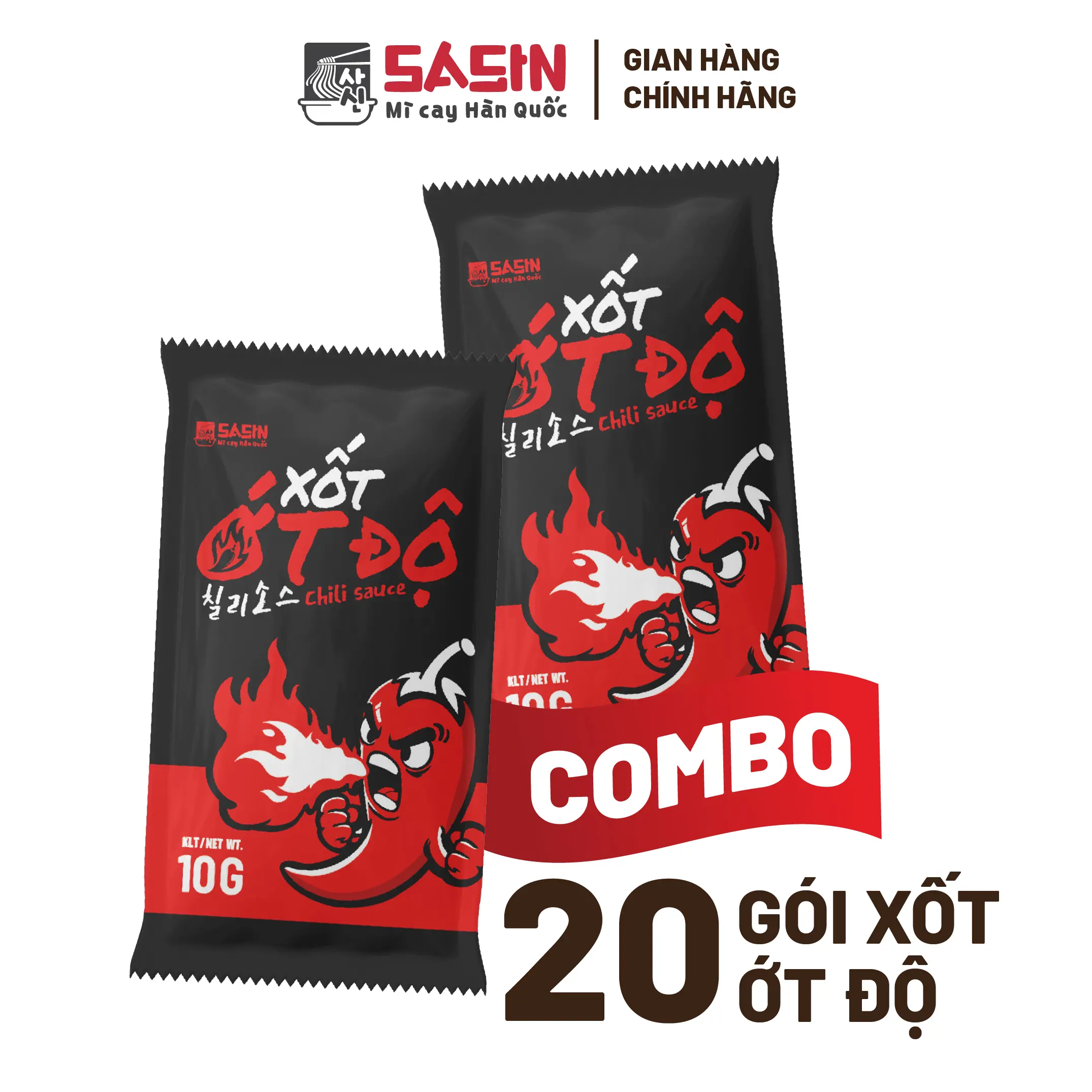 Xốt ớt độ Sasin 10g (combo 20 gói) bùng vị cay đậm đà hương vị TVGI0061