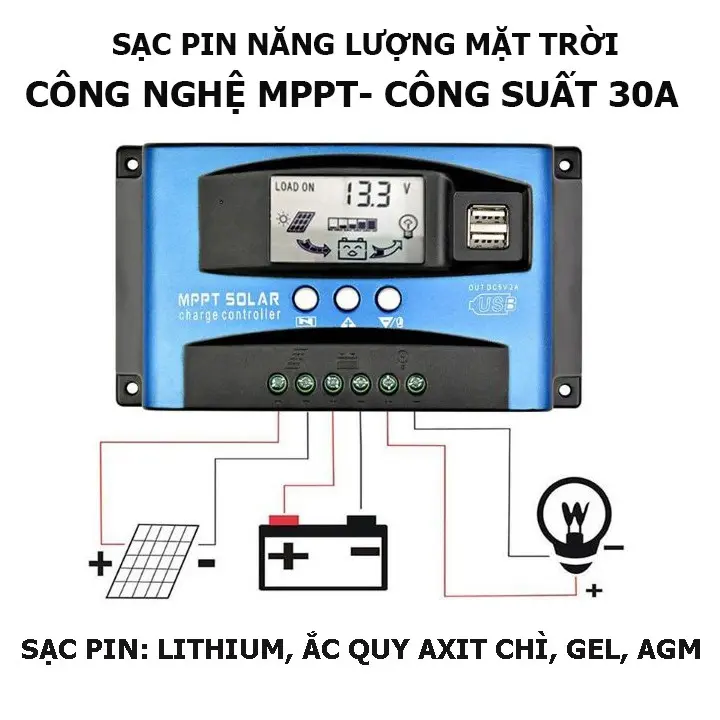 Bộ sạc pin năng lượng mặt trời MPPT 12V/24V sạc pin LITHIUM
