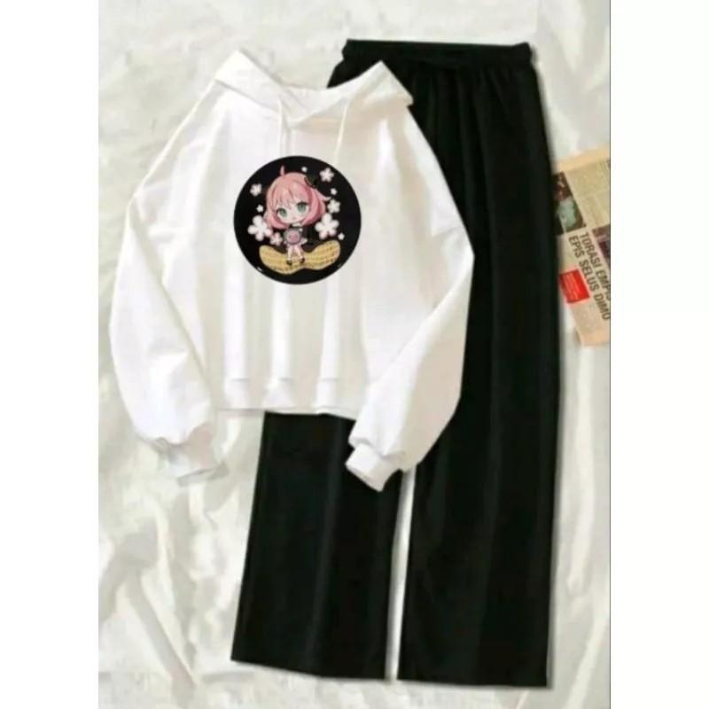 Product Introduction of Setelan Sweater Hoodie FORGER Wanita dan Remaja/Setelan baju sweater dan celana kulot/Setelan anak remaja dewasa kekinian/BISA COD Standar Kulot Panjang 3