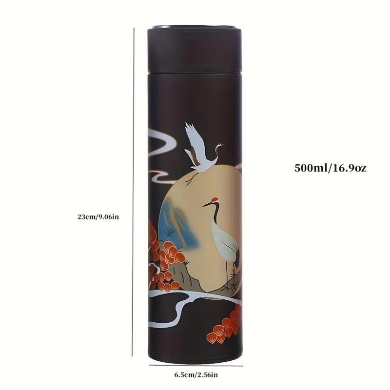 Chinese Style Vacuum Flask, 500ML Stainless Steel Water Bottle, Tea Separation Water Cup for Home Office, Drinking Cup for Men and Women 1