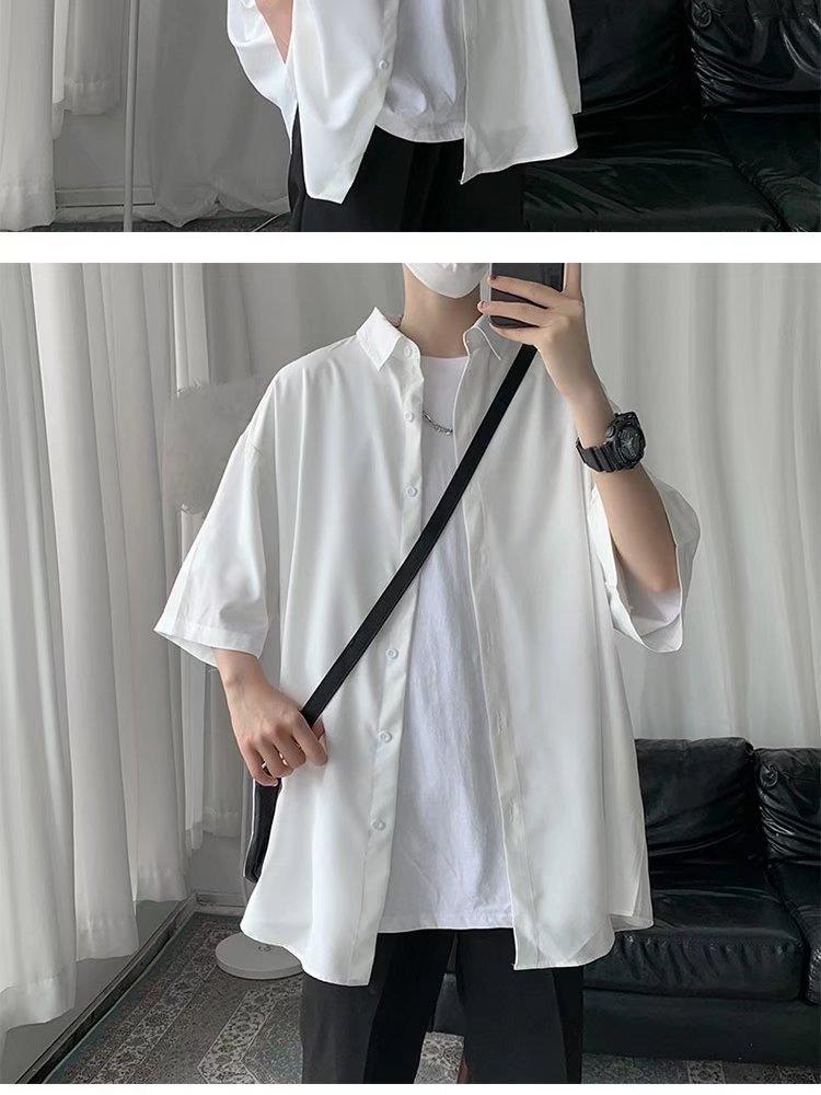 Product Introduction of Shirt Men's Short-Sleeved Summer Ice Silk Thin Men's Shirt Ins Hong Kong Style Ruan Handsome Solid Color All-Match Fashion Brand Top Clothes 8