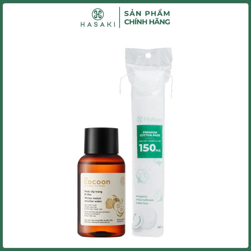  Combo Nước Tẩy Trang Cocoon Bí Đao 140ml + Bông Tẩy Trang Hotosu 150 Miếng | HASAKI BEAUTY 