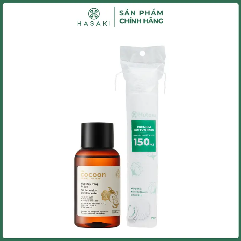 Combo Nước Tẩy Trang Cocoon Bí Đao 140ml + Bông Tẩy Trang Hotosu 150 Miếng | HASAKI BEAUTY 0