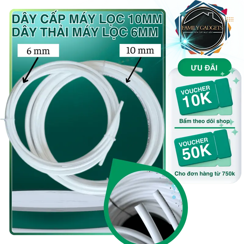 Dây cấp phi 10mm và dây thải phi 6mm sử dụng cho máy lọc nước RO 0