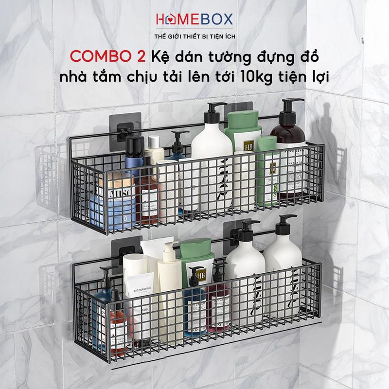 COMBO 2 Kệ Nhà Tắm Dán Tường Thép Chống Gỉ Kệ Đựng Đồ Nhà Tắm Chịu Lực 10KG Đựng Sữa Tắm Dầu Gội Mỹ Phẩm Gia Vị Tiện Dụng