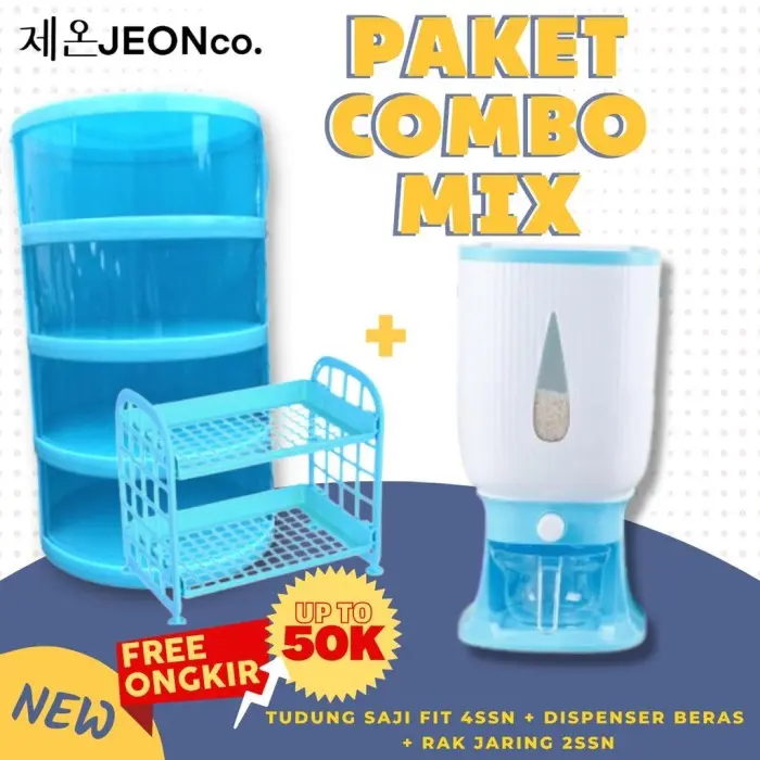 GET 3pcs Paket Combo MIX Rak Plastik 2 Susun Mini + Tudung Saji FIT 4 0