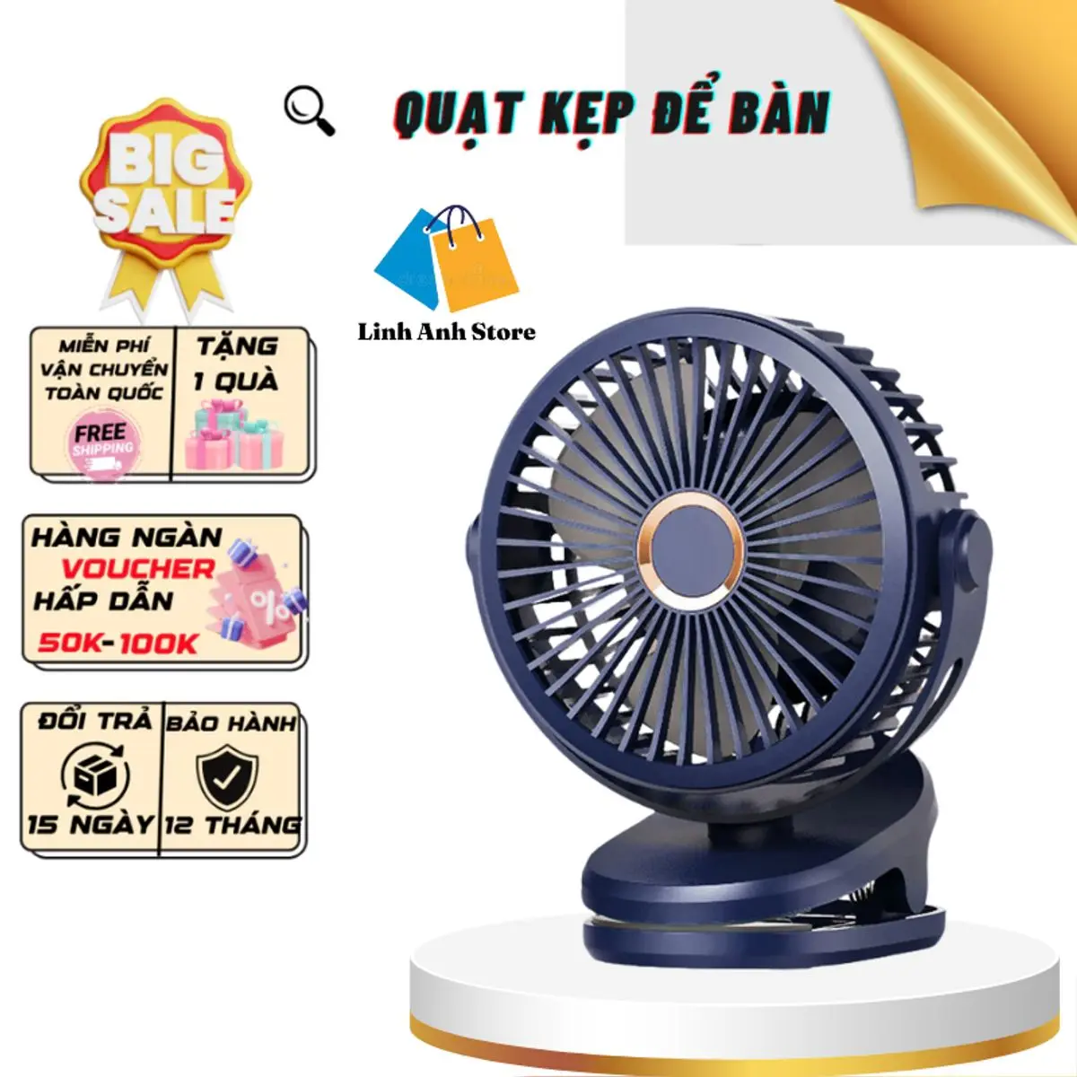 [ Top 1 Sale ] Quạt Kẹp Mini Để Bàn Tích Điện 15000mah, Pin Siêu Trâu Sử Dụng 6-8 Tiếng Xoay 720 Độ Tặng Kèm Dây Sạc Usb