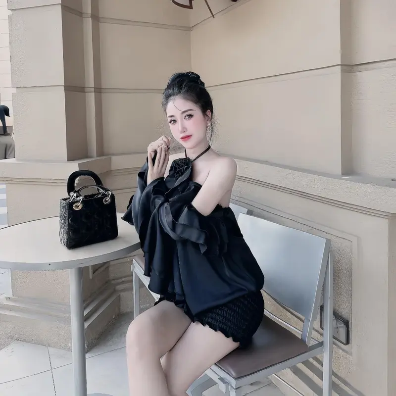 Váy nữ sang chảnh - Váy lụa rớt vai bèo hoa cổ tay loe (TL-1393) Women Dress 2