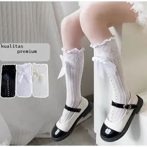 PreciousOne - Kaos kaki panjang anak motif renda dan pita didepan - K61