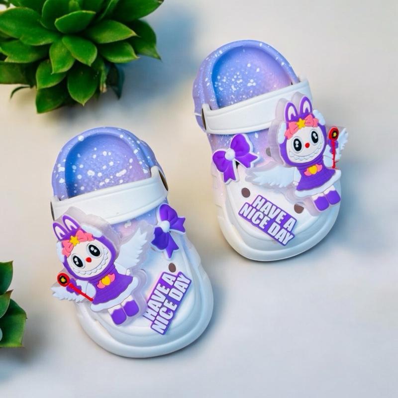 Dép sục galaxy siêu nhẹ phối màu kèm sticker có đèn chớp cho bé gái hình labubu