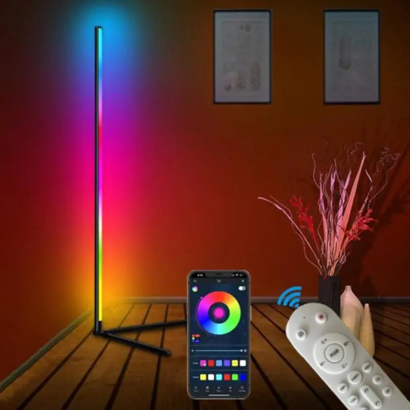 RGBIC Floor Lamp, LED Corner Lamp with Smart APP & Remote Control, Music Sync Rainbow Color Modern Standing Ambience Light
