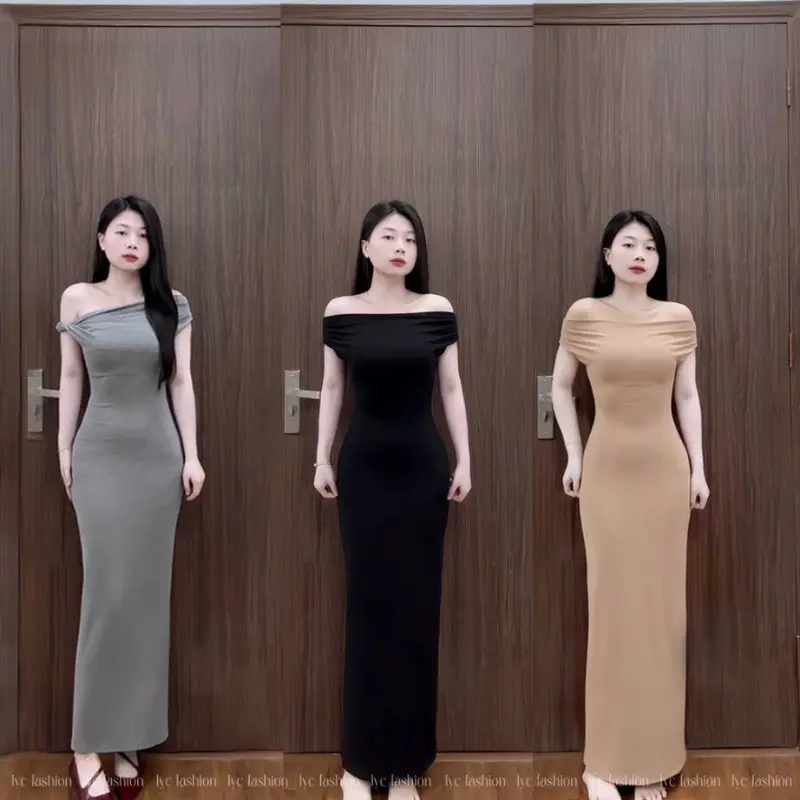Đầm Body Nữ Dáng Dài Bẹt Vai JACO D153 – Thiết Kế Sang Trọng Tôn Dáng Phong Cách Hàn Quốc