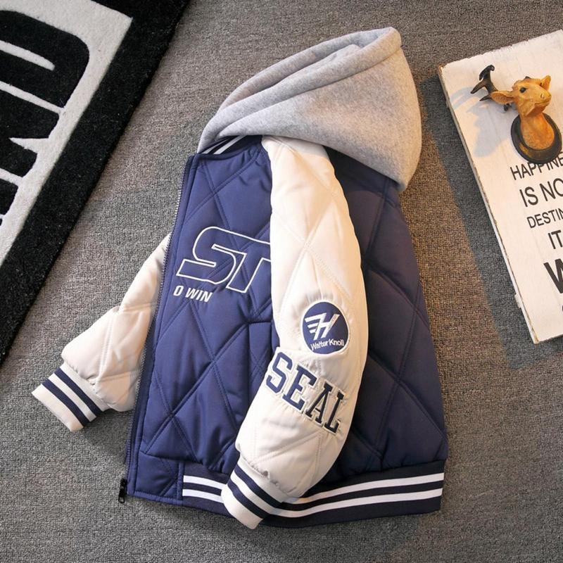   120-170 size  Áo khoác phao mũ nỉ phong cách Hàn Quốc dành cho bé trai Jacket Voi Kem Sơ Mi 