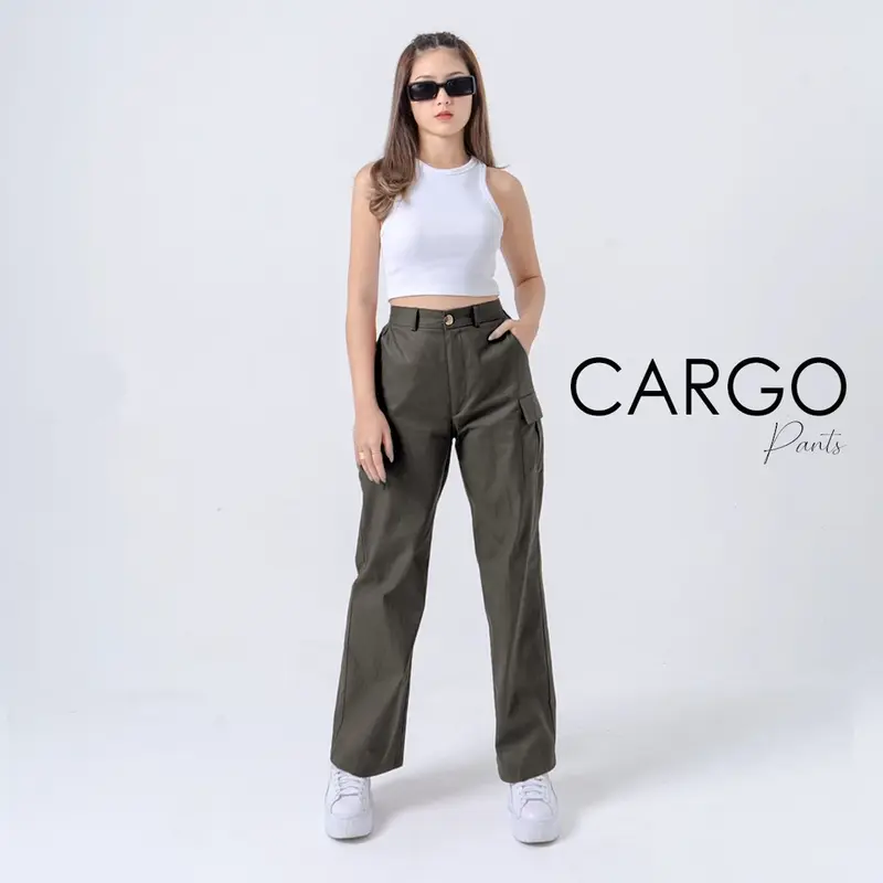 Cargo Pants Wanita - Celana Cargo Pants Wanita - Cargo Highwaist Loose Pants American Drill 6