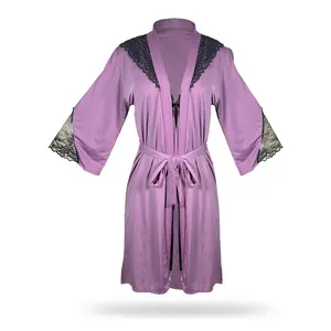 [ RedPink ] Lingerie Nightwear Premium Looks Mewah Elegan Style Full Set Kimono Dress Piyama Tidur Girl Dewasa Dress With Pita Cute Strap Pundak Adjust Strech Sleeve Kimono 3/4 Cuttingan Renda Bunga Beatiful Best Seller Sifon Spandeks Import Quality QXHL