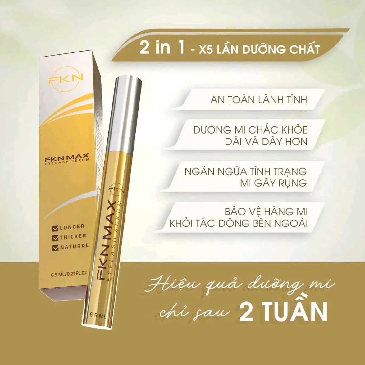 FKN max nhanh gấp 5 lần so với phiên bản cũ .ngày 2 lần sáng và tối giúp mi chắc khỏe. Ngăn ngừa gãy dụng cho đôi mi đẹp tự nhiên