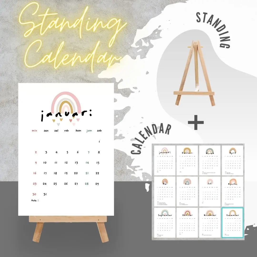 Kalender Aesthetic 2025 + LIBUR NASIONAL - Standing Calendar 2025 - Kalender Meja 2025 (A6)