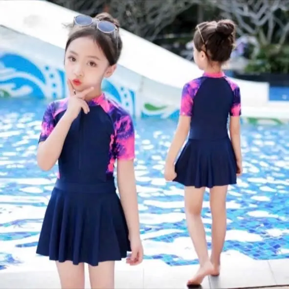 ( Có size Lớn )Đồ Bơi Bé gái  Váy Liền .Chống nắng co giản nhiều size .Ngắn Tay pha Tím Mẫu hót2025 3
