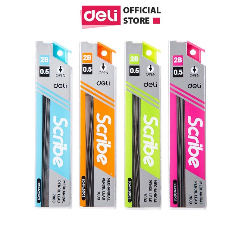 Ruột bút chì 0.5mm Deli, Xanh dương/Cam/Xanh lục/Hồng - 1 ống - E7003, phù hợp luyện viết, vẽ