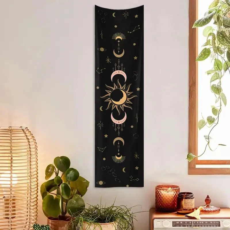 Boho Style Lunar Phase Print Tapestry, 1 Count Lunar Eclipse Cycle Wall Hanging Tapestry, Sun & Moon Pattern Hanging Decor, Summer Gift Ideas 3