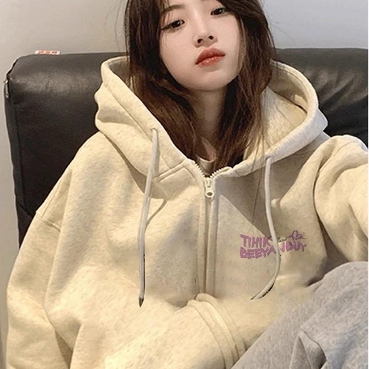 Áo Hoodie Nỉ Bông From Rộng Nam Nữ Chữ In Nổi Màu Hồng