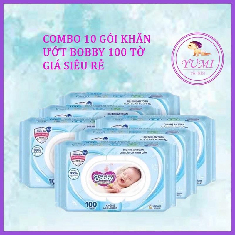 BỘ 10 gói khăn ướt bobby NANO BẠC kháng khuẩn 100tờ/1 gói