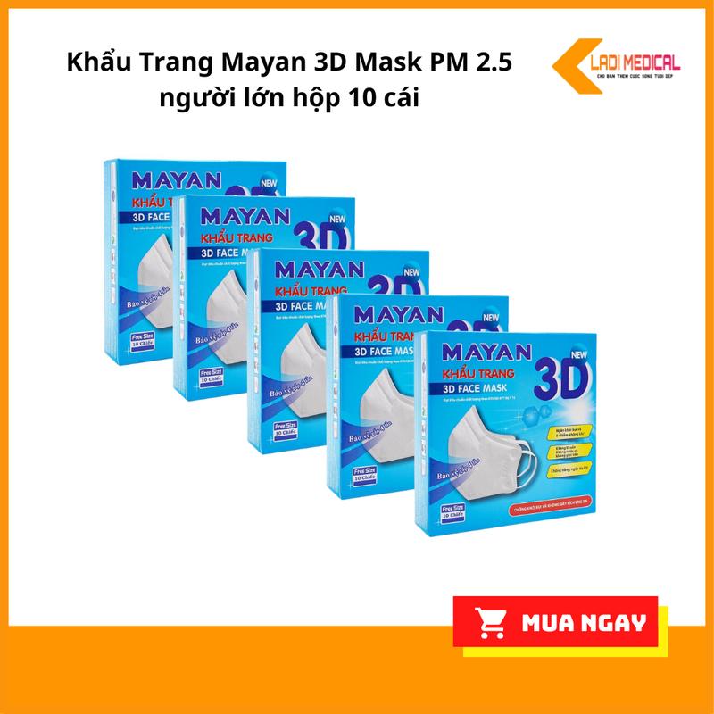 Combo 5 Hộp Khẩu Trang Mayan 3D Mask người lớn hộp 10 cái MÀU TRẮNG