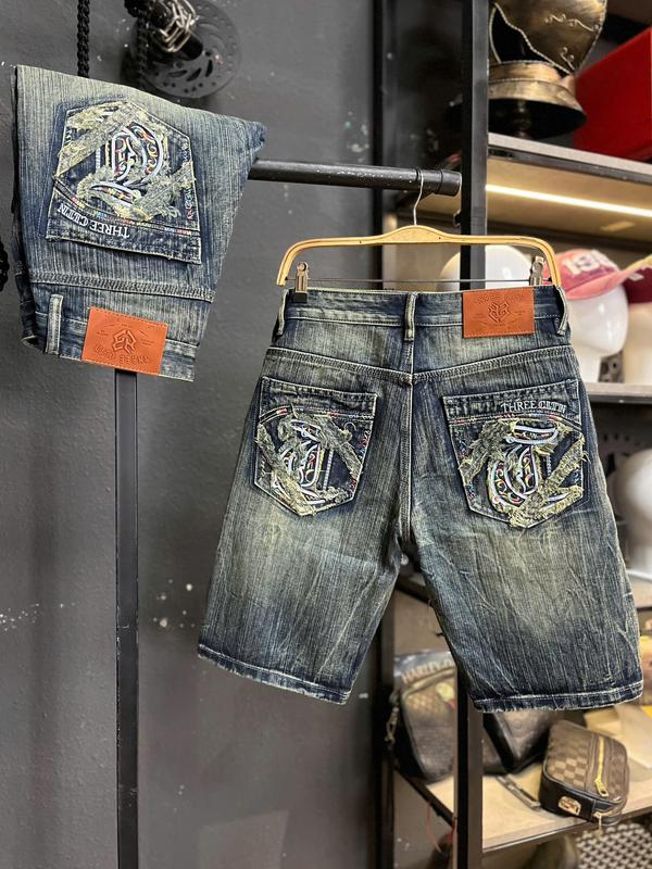 [2 Mẫu Quần Short Denim Không Co Giãn JD764] Màu Xanh Was Dơ Thêu Chữ T Túi Rách Kiểu & Màu Xanh Đậm Was Vải Gân & Màu Xanh Bạc Túi Đắp Da QS2060-QS2061 1