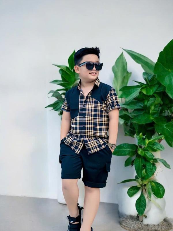 Bộ Quần Áo Caro Cho Bé Trai - Sơ Mi Lụa và Quần Tây Âu Lưng Thun Thoáng Mát Size 10-50Kg Có Cổ Jean Polo